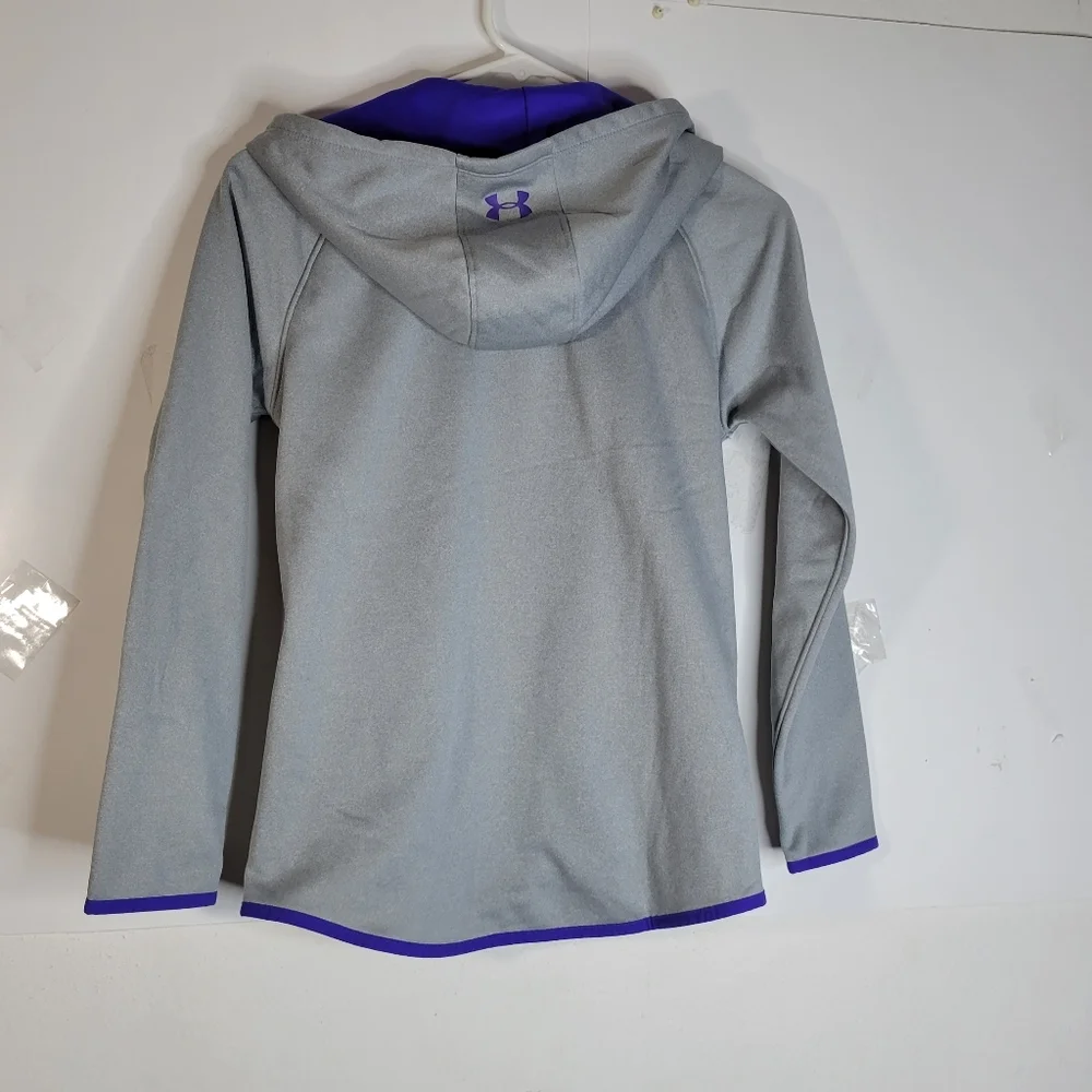 Girls Under Armour Gray/Purple Zip front Hooded jacket Youth large Loose fit